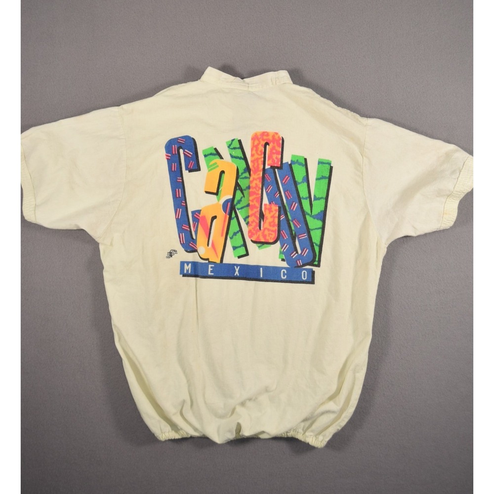 Vintage Cancun Mexico Shirt Mens Large Cotton Miro Safari Pop Over Pocket